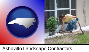 Asheville, North Carolina - a landscape contractor working on a landscaping project