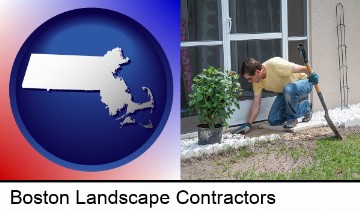 a landscape contractor working on a landscaping project in Boston, MA