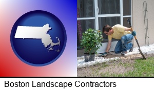 Boston, Massachusetts - a landscape contractor working on a landscaping project