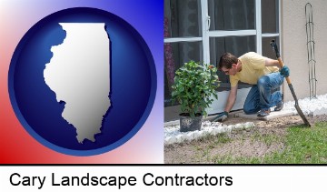 a landscape contractor working on a landscaping project in Cary, IL