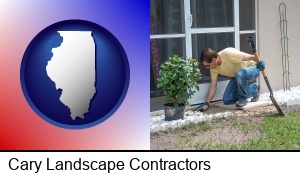 Cary, Illinois - a landscape contractor working on a landscaping project