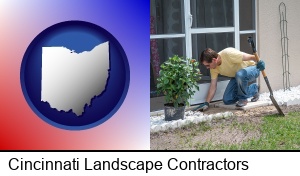 Cincinnati, Ohio - a landscape contractor working on a landscaping project