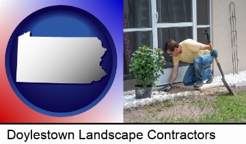 a landscape contractor working on a landscaping project in Doylestown, PA