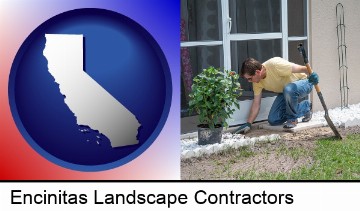 a landscape contractor working on a landscaping project in Encinitas, CA