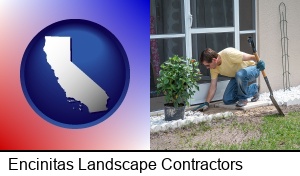 Encinitas, California - a landscape contractor working on a landscaping project