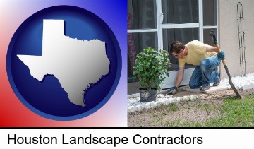 a landscape contractor working on a landscaping project in Houston, TX