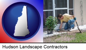 a landscape contractor working on a landscaping project in Hudson, NH