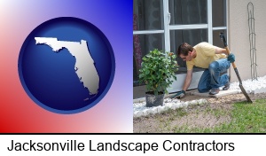Jacksonville, Florida - a landscape contractor working on a landscaping project