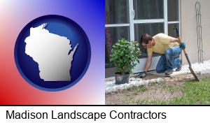 Madison, Wisconsin - a landscape contractor working on a landscaping project
