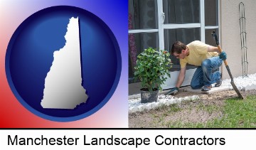 a landscape contractor working on a landscaping project in Manchester, NH