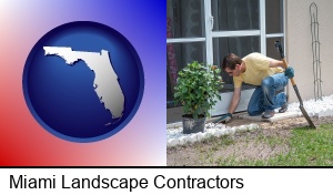 Miami, Florida - a landscape contractor working on a landscaping project