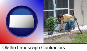 Olathe, Kansas - a landscape contractor working on a landscaping project