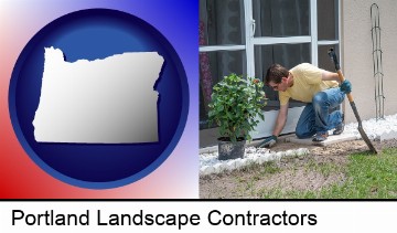 a landscape contractor working on a landscaping project in Portland, OR