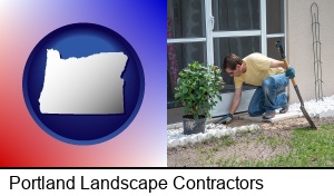 Portland, Oregon - a landscape contractor working on a landscaping project
