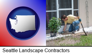 Seattle, Washington - a landscape contractor working on a landscaping project