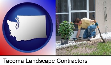 a landscape contractor working on a landscaping project in Tacoma, WA