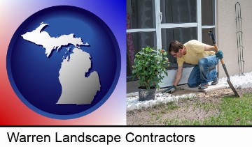 a landscape contractor working on a landscaping project in Warren, MI