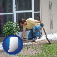 a landscape contractor working on a landscaping project - with IN icon