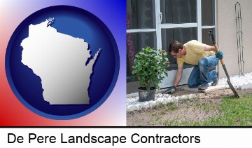 a landscape contractor working on a landscaping project in De Pere, WI