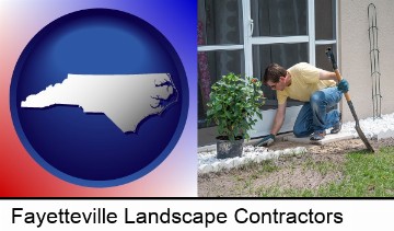 a landscape contractor working on a landscaping project in Fayetteville, NC
