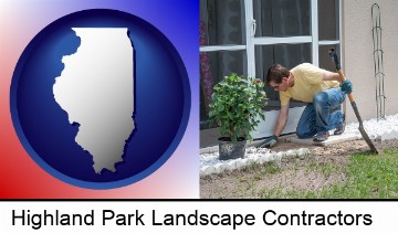 a landscape contractor working on a landscaping project in Highland Park, IL