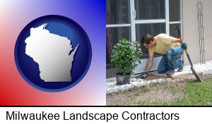 Milwaukee, Wisconsin - a landscape contractor working on a landscaping project