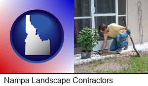 Nampa, Idaho - a landscape contractor working on a landscaping project