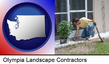 a landscape contractor working on a landscaping project in Olympia, WA