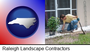 Raleigh, North Carolina - a landscape contractor working on a landscaping project