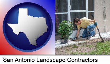 a landscape contractor working on a landscaping project in San Antonio, TX