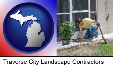 a landscape contractor working on a landscaping project in Traverse City, MI