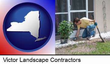 a landscape contractor working on a landscaping project in Victor, NY