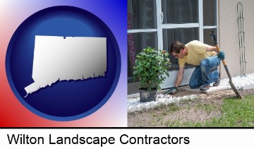 a landscape contractor working on a landscaping project in Wilton, CT